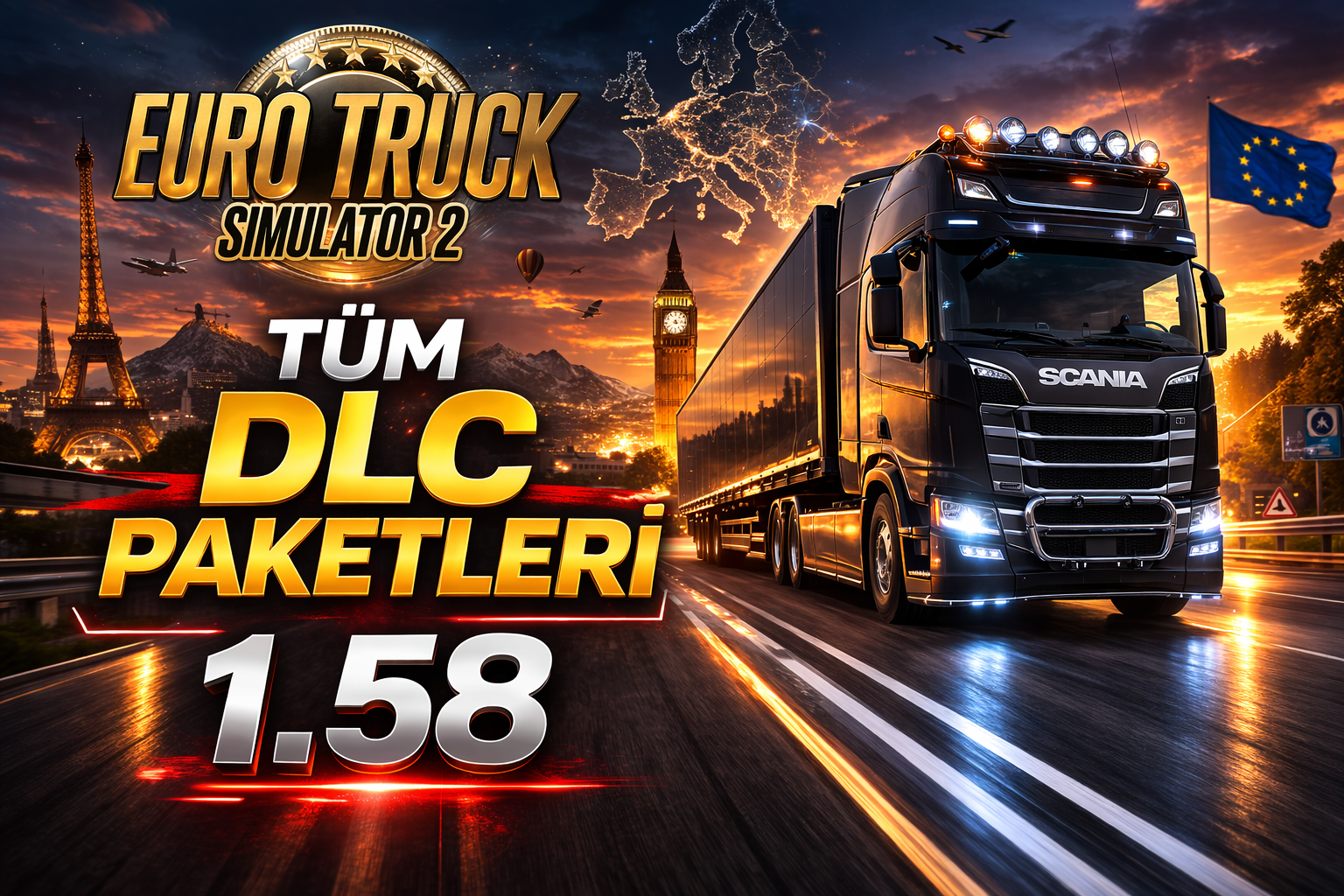 ETS 2 – Ücretsiz Tüm DLC Paketleri Modu – 1.58